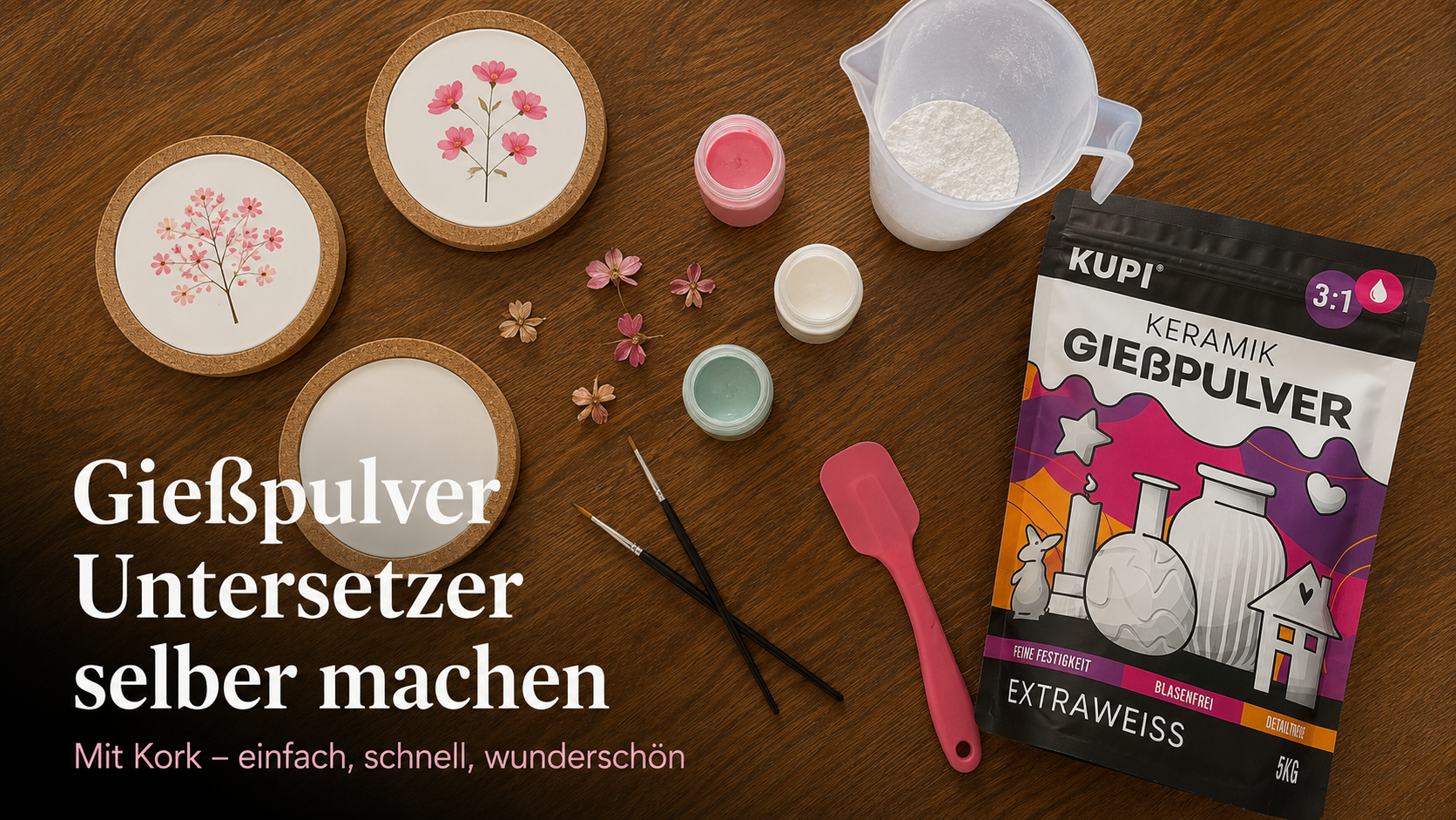 Gießpulver Untersetzer selber machen – mit Kork, ganz einfach