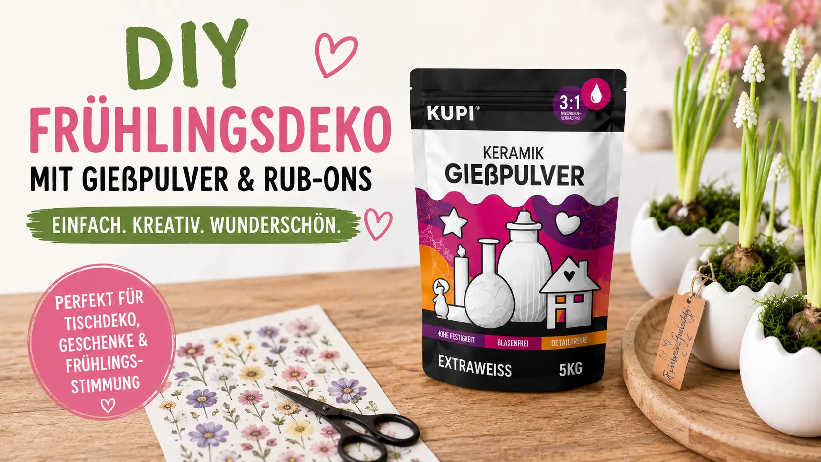 DIY Frühlingsdeko mit Gießpulver & Rub-Ons – Einfach. Kreativ. Wunderschön.